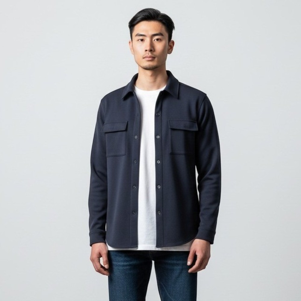 Mercer+Mettle Mens Navy Blue Double-Knit Snap-Front Shirt Jacket Shacket Size M